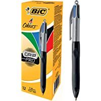BIC 4 Colores Grip Pro - Bolígrafos retráctiles de punta media (1.0 mm)- óptimo para profesionales- caja de 12 unidades…